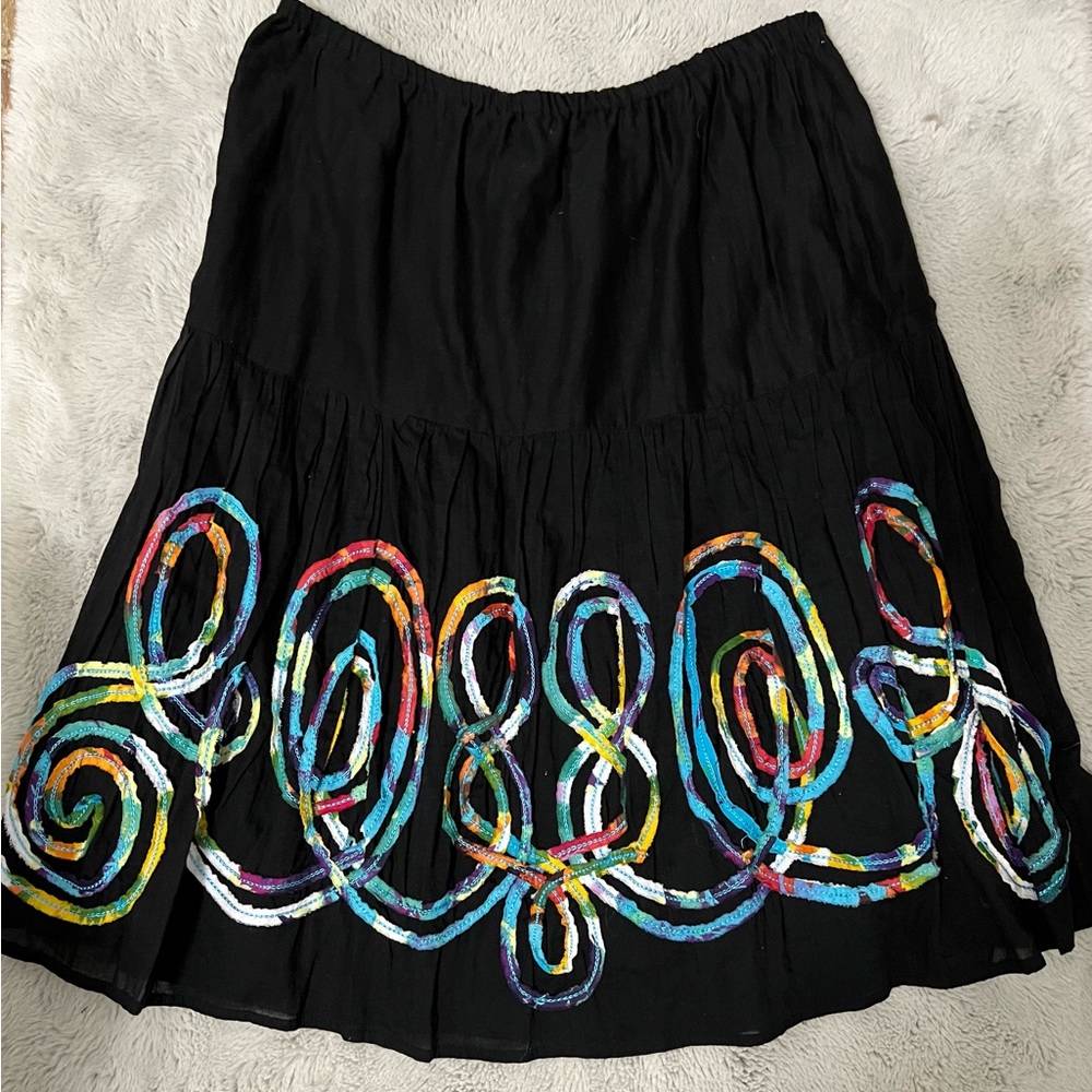 Cotton Broomstick skirt with Colorful Trim by Lifestyle Sz M NWOT